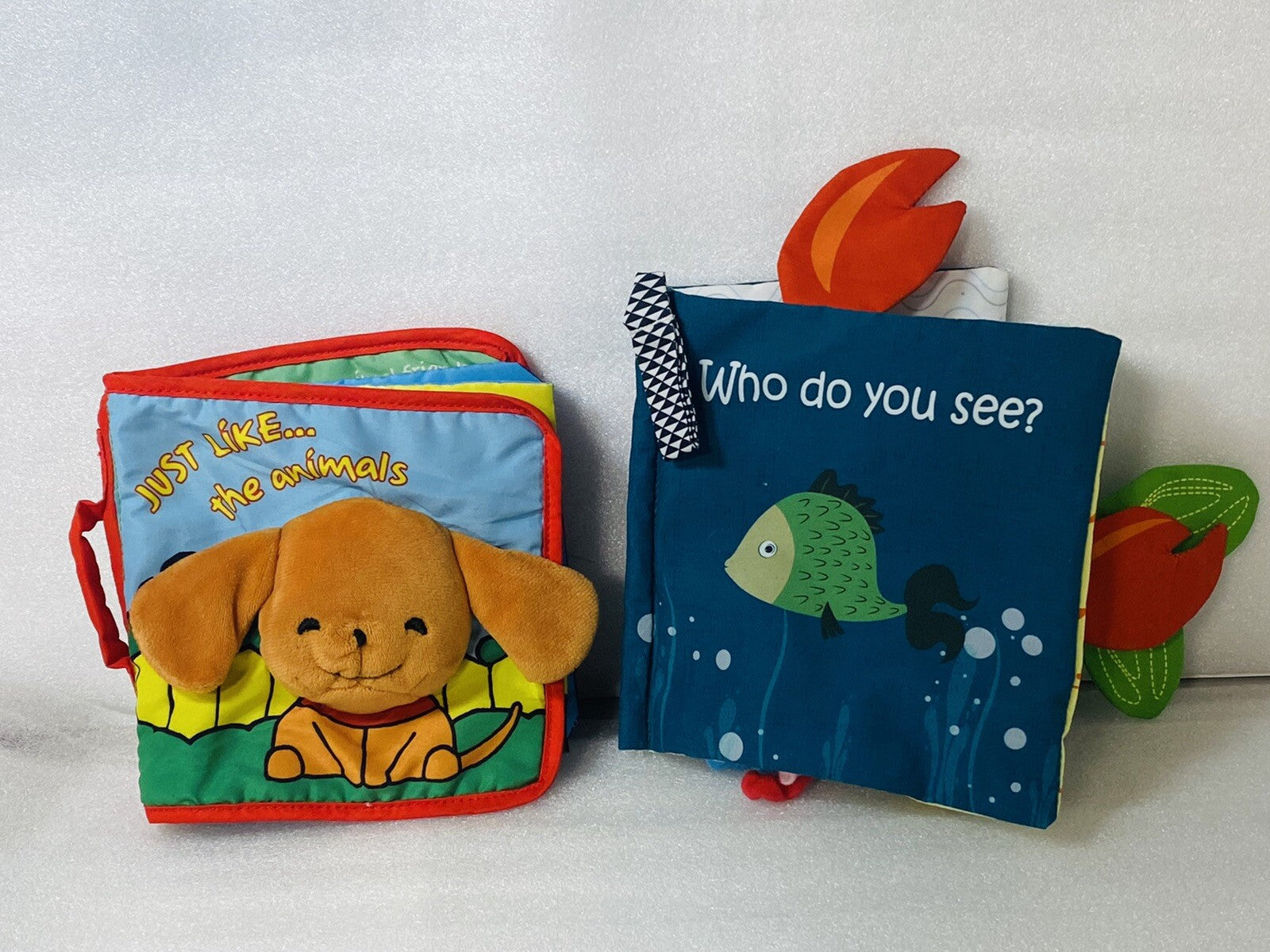 Fabric Baby Book Just Like The Animals Who Do You See Set Of 2 EUC