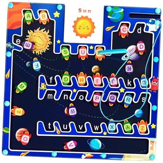 Magnetic Alphabet Maze Board Letter Puzzle,Fine Motor Skills Toys for Rockets