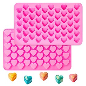Silicone Mini Heart Shape Molds - Small Ice Cube Trays Candy Chocolate Mold Reusable Pink Silicon Baking Mould Fun Cubes For Wedding Birthday Party Candies And