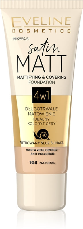 Eveline Cosmetics Satin Matt foundation with snail slime extract color 103 Natural 30 ml