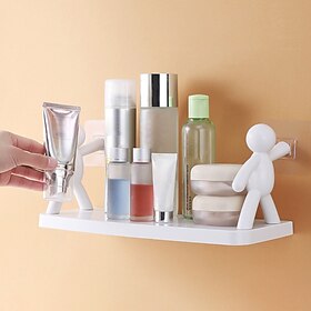 punch-gratis badkamer plank douche opbergrek voor zeep shampoo organisator schattige witte pop planken geen boren cosmetica houder home decor