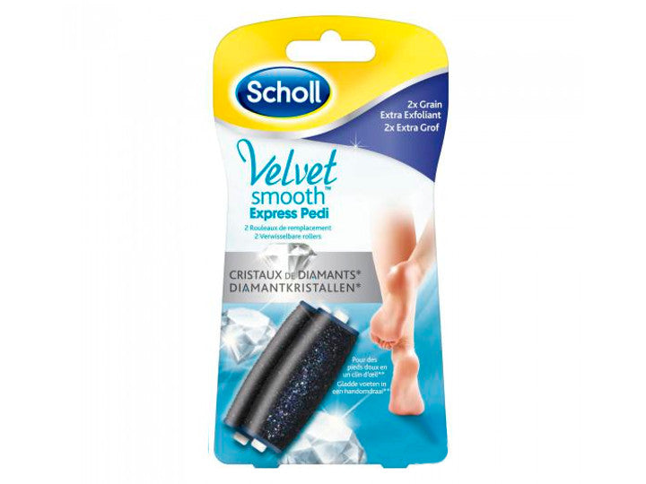 Scholl Velvet Smooth Express Pedi Roll Refill with Diamond Crystals Extra Exfoliating Grain Pack of 2