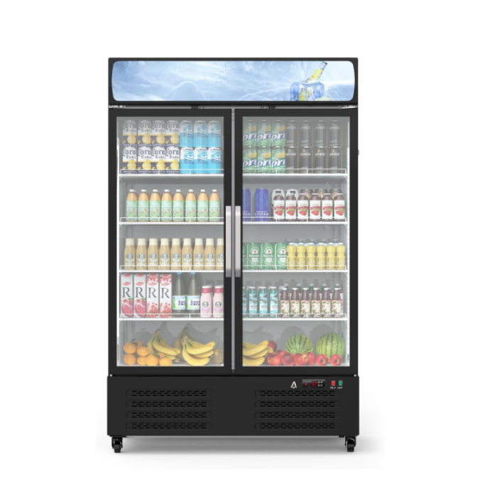 Garvee Commercial Refrigerator, Glass Door with LED Lighting - Upright Beverage Display Cooler for Home, Store, Gym, or Office, Featuring Double Swing
