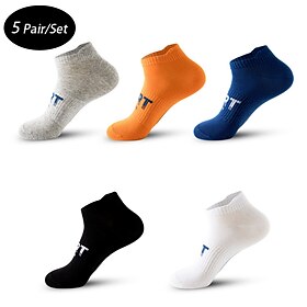 Homens 5 pares Pacotes múltiplos Meias Meias de Corrida Meias casuais Preto Branco Cor Letra Desportos e Ar livre Diário Férias Básico Média Primavera Outono M