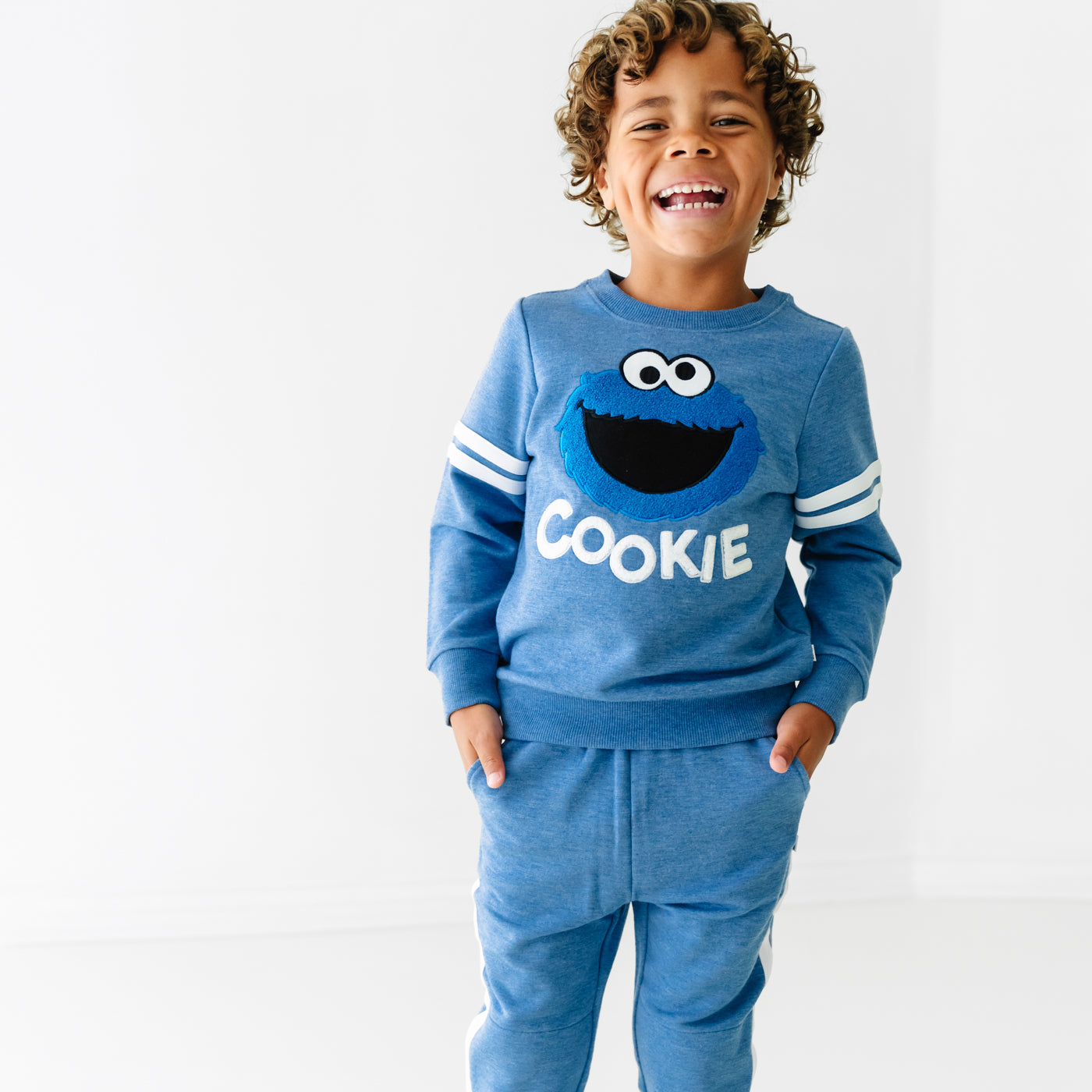 Spelling with Sesame Street Cookie Monster Kids Bamboo Crewneck Sweatshirt + Jogger Set
