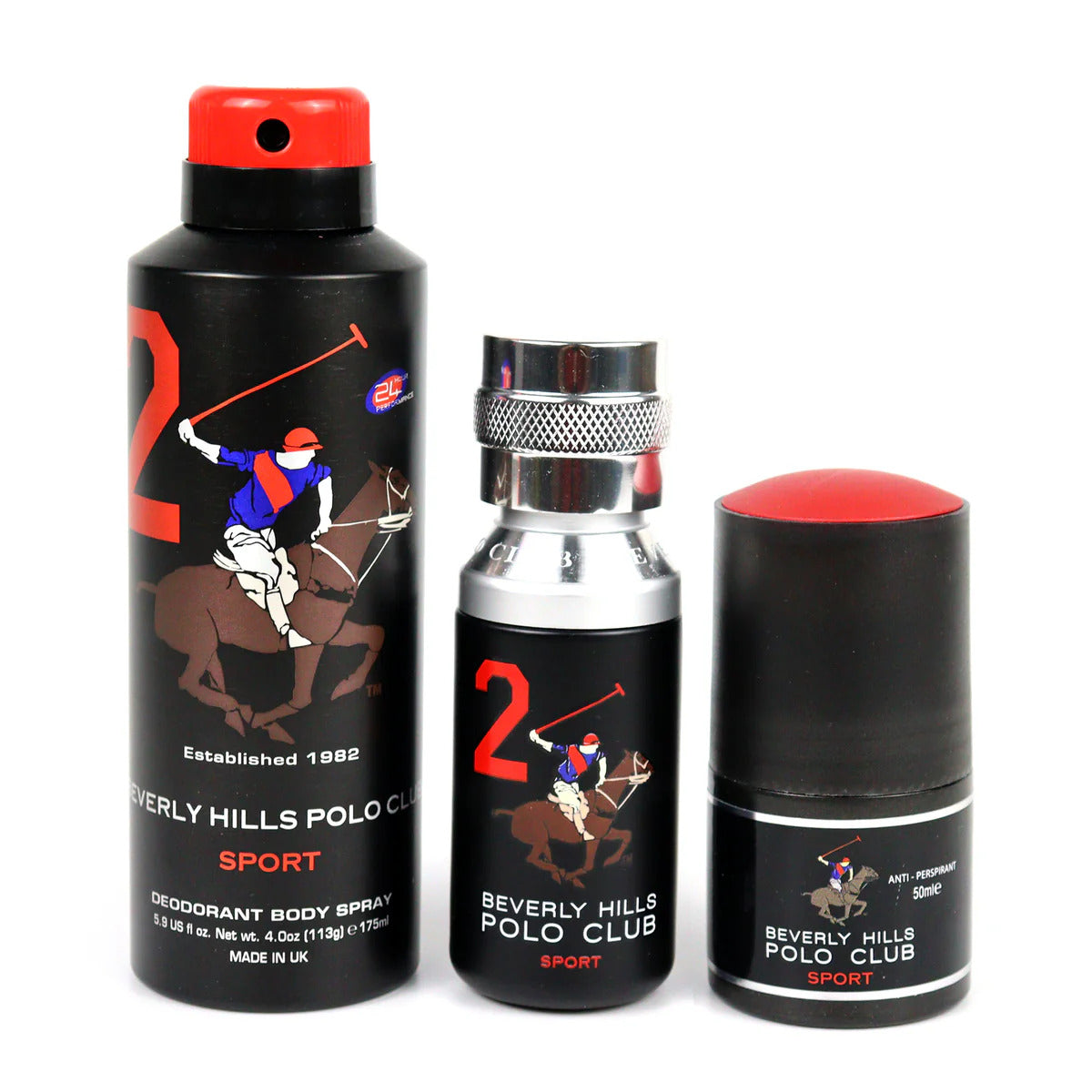Uppsättning Beverly Hills Polo Club: 1982 - Sport 2 Eau de toilette för män 50 ml + 1982 - Sport 2 antiperspirant deodorant spray 175 ml + 1982 - Spor