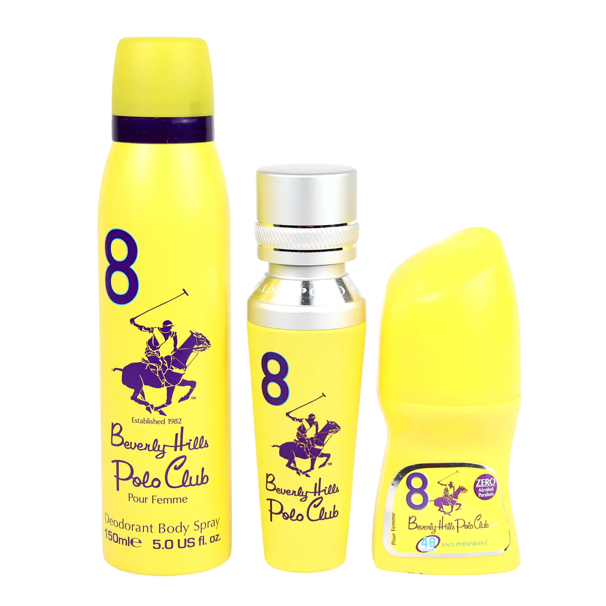 Uppsättning Beverly Hills Polo Club1982 - Sport 8 Eau de Parfum för kvinnor 50 ml + 1982 - Sport 8 Uppfriskande Body Spray 150 ml + N°8 Roll-on Antipe