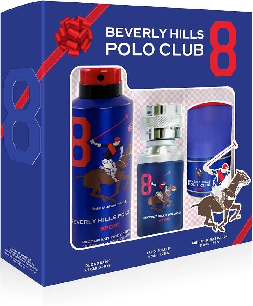 Set Beverly Hills Polo Club: 1982 - Sport 8 Eau de toilette da uomo 50 ml + 1982 - Sport 8 antitraspirante deodorante spray 175 ml + 1982 - Sport 8 de