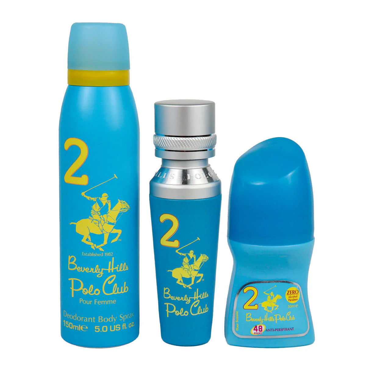 Set Beverly Hills Polo Club: n. 2 Apa de parfum pentru femei 50 ml + n. 2 deodorant antiperspirant roll-on dama 50 ml + 1982 - Spray de corp revigoran