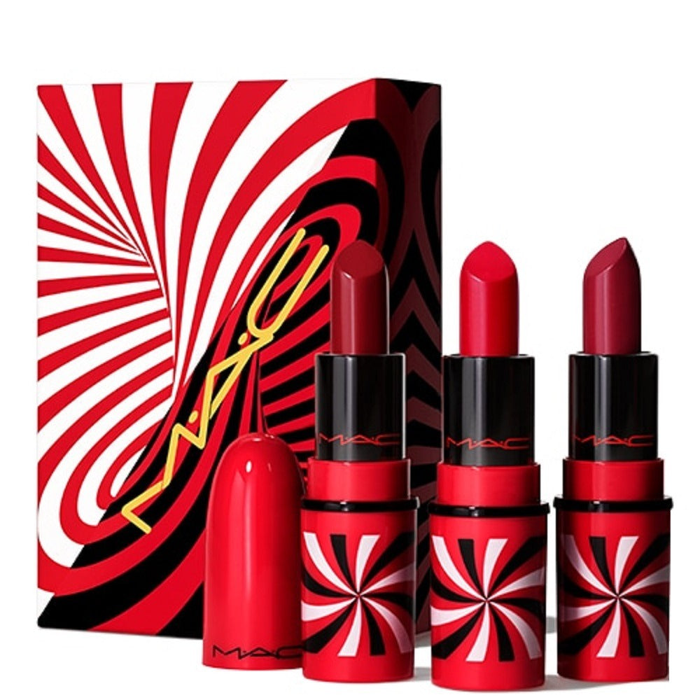 MAC Tiny Tricks Set: Awe-Spicious Mini Matte Cream Lipstick 18g *miniatura + Snappy-Go-Lucky Mini Matte Cream Lipstick 18g *miniatura + Sleight of Gra