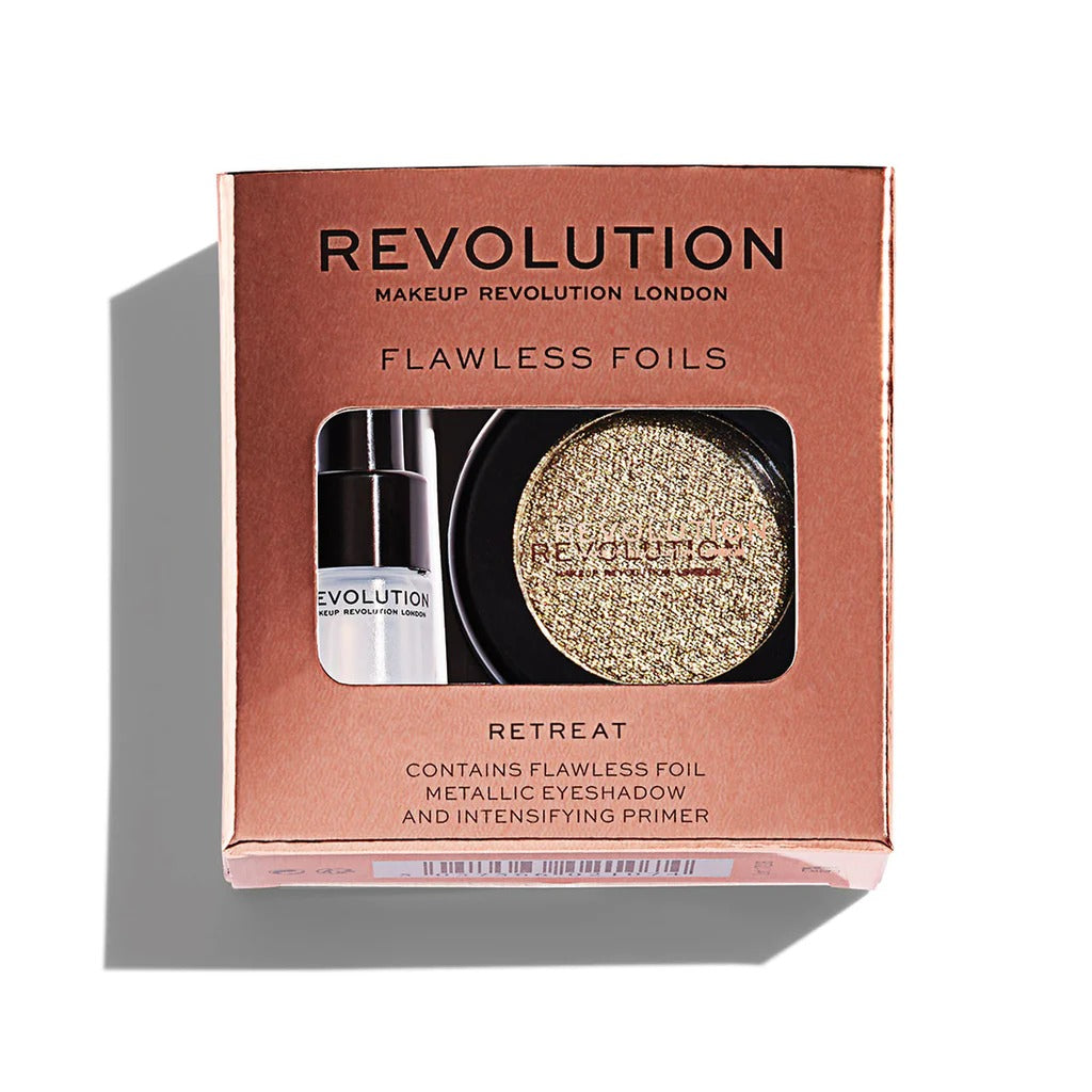 Ensemble Makeup Revolution: Flawless Base de fard à paupières végétalienne Foils 2 ml + Flawless Palette de fards à paupières Foils Vegan Retreat 2 g