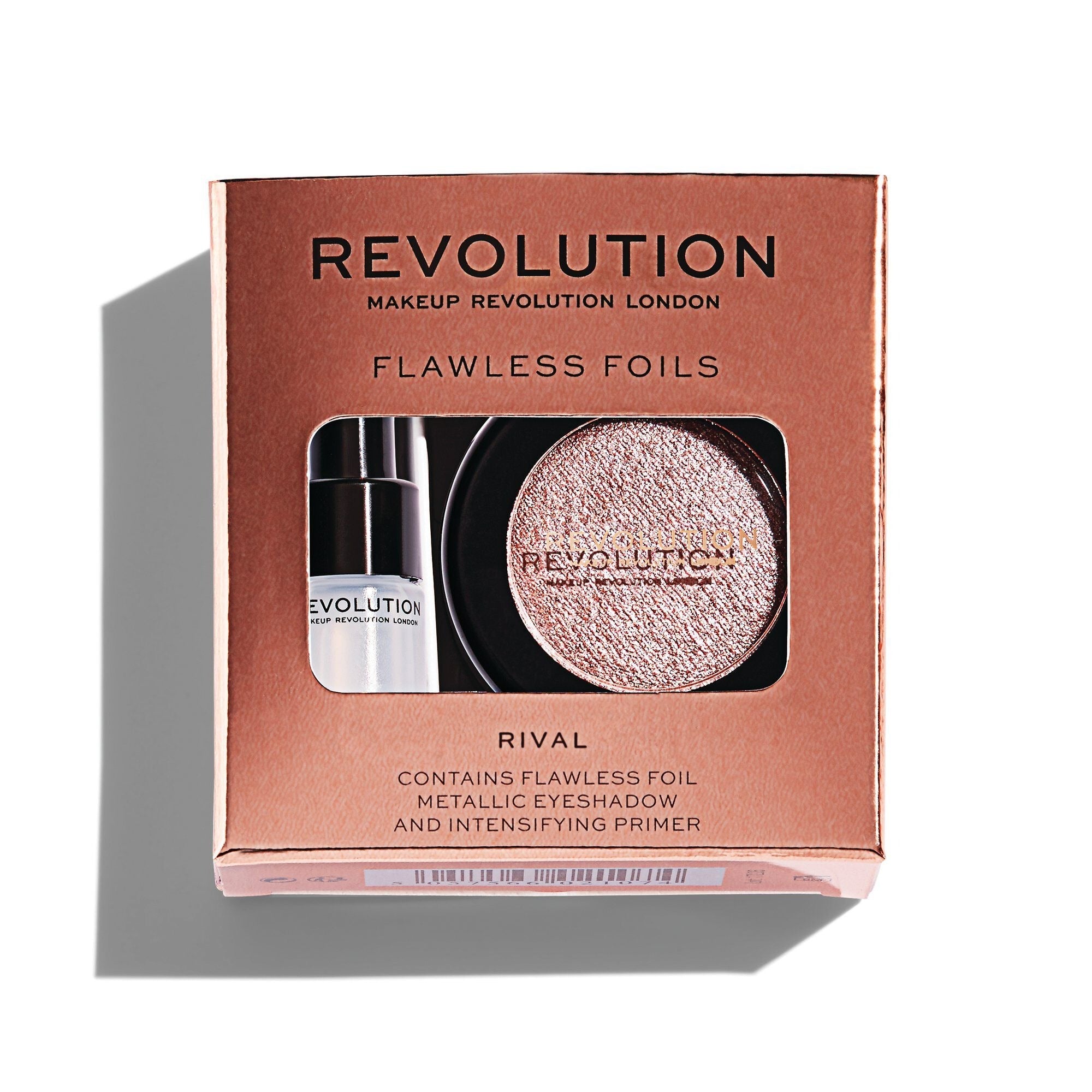 Sæt Makeup Revolution: Flawless Foils Vegan Eyeshadow Primer 2ml + Flawless Foils Vegan Rival Eyeshadow Palette 2g