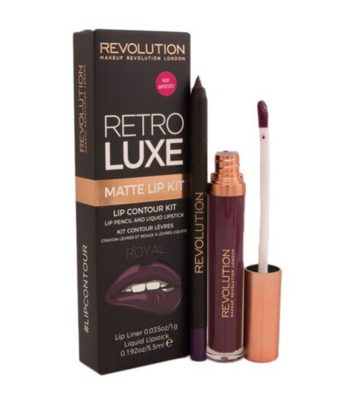Uppsättning Makeup RevolutionRetro Luxe Royal Matte Liquid Lipstick 55ml + Retro Luxe Royal Lip Pencil 1g