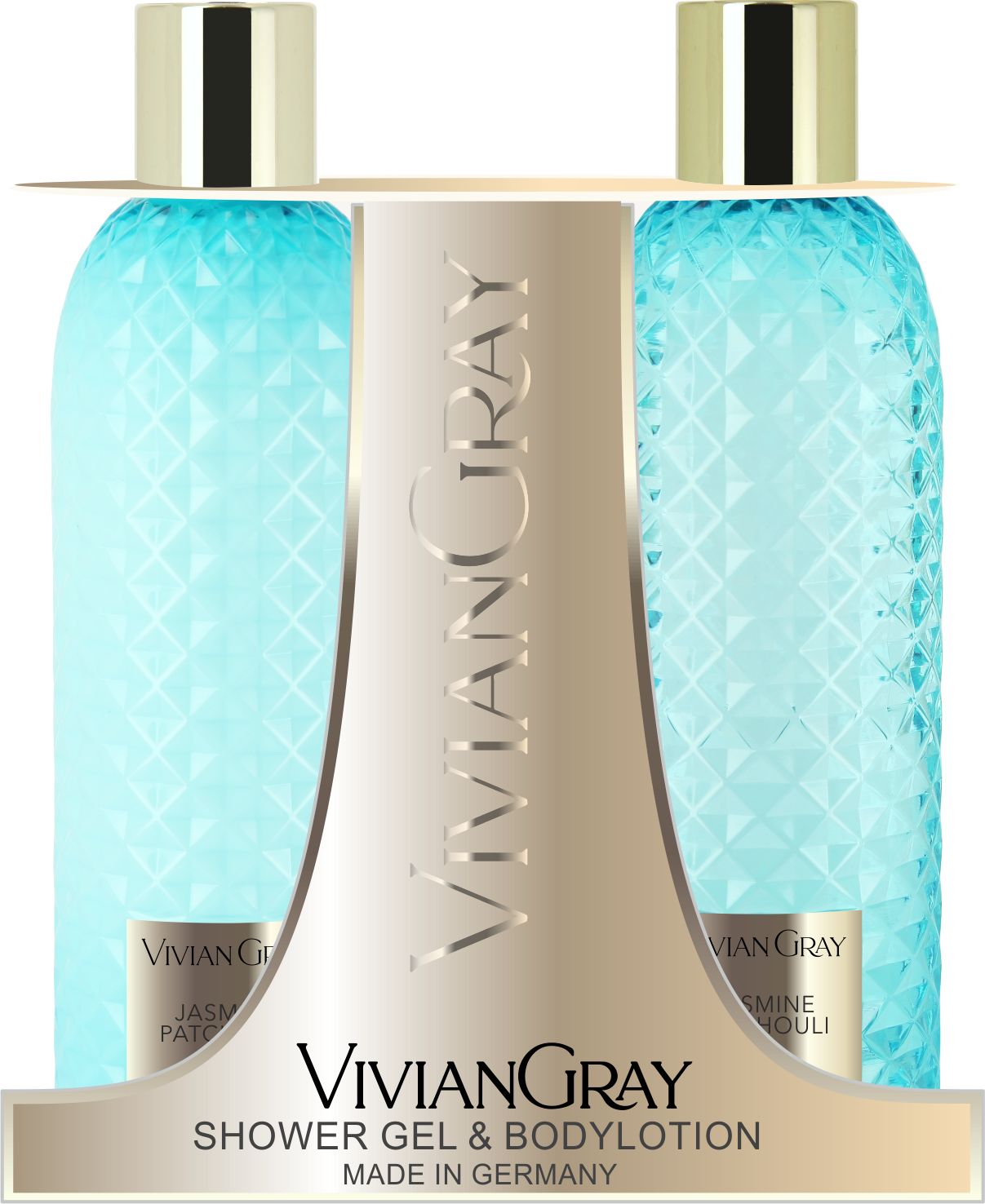 Set Vivian Gray: Gemstone Jasmine & Patchouli Soothing Shower Gel for all skin types 300 ml + Gemstone Jasmine & Patchouli Moisturizing Body Lotion 30