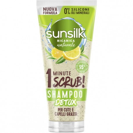 Sunsilk Sjampo Detox Scrub Grønn te og sitron 1 minutt hodebunn og fett hår 200 ml