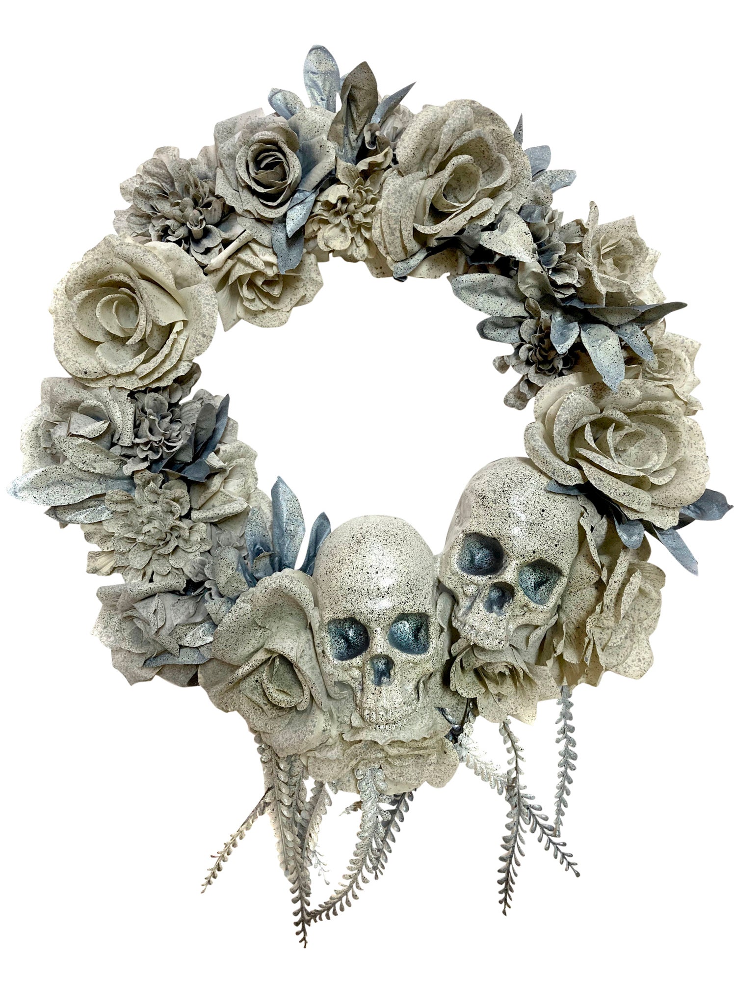 20 Inch Skull & Roses White Wreath Window Wall Decor