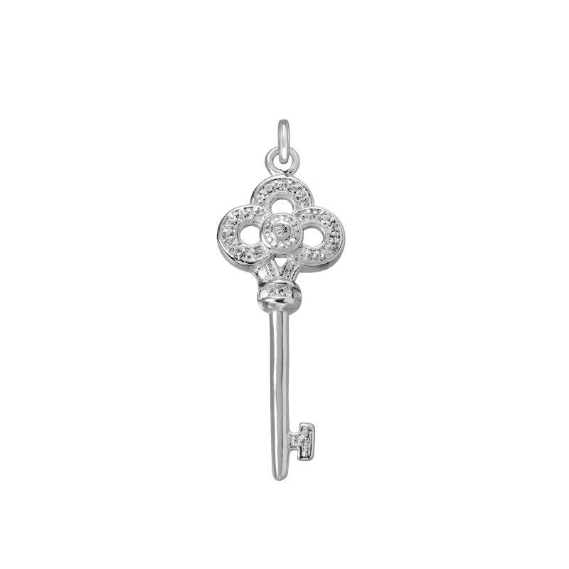 Key Charm with Cubic Zirconia in Sterling Silver
