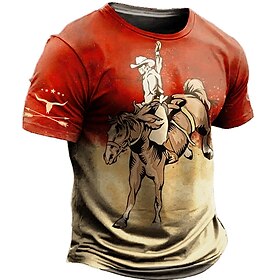 Cowboy Designer estilo ocidental Homens Impressão 3D Camiseta Festa Rua Casual Camiseta Amarelo Vermelho Roxo Manga Curta Gola Redonda Camisa Verão Primavera R