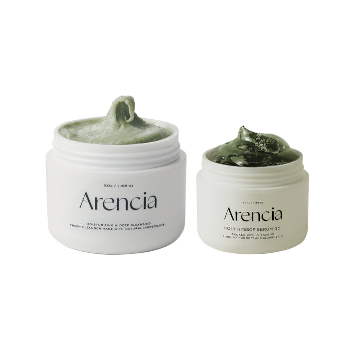Arencia - Fresh Green Rice Mochi Cleanser - 120g & Holy Hyssop Serum 30 - 50ml Set