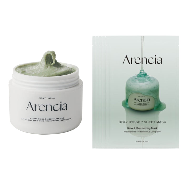 Arencia - Fresh Green Rice Mochi Cleanser - 120g & Holy Hyssop Sheet Mask - 5pcs Set