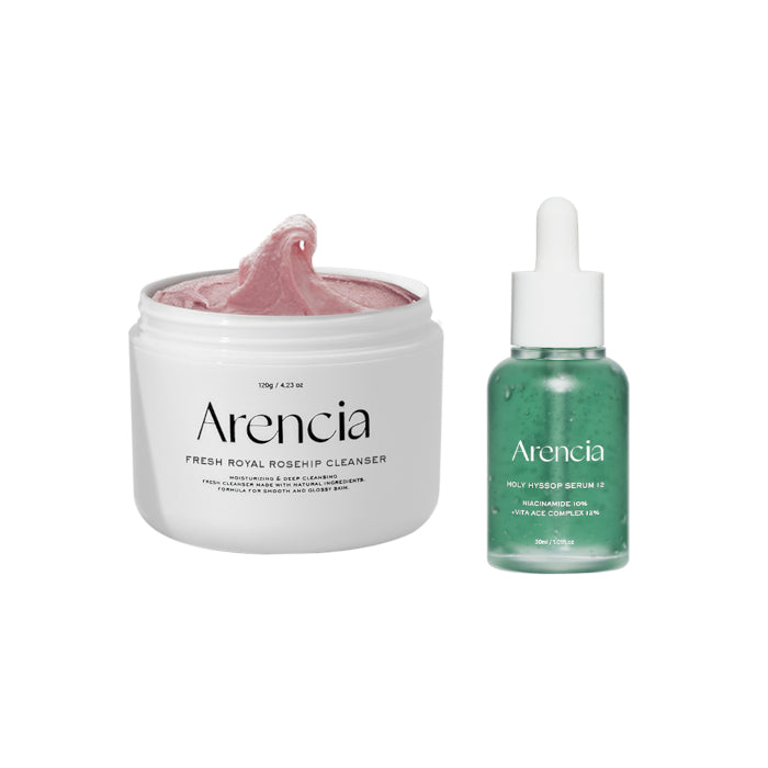 Arencia - Fresh Royal Rosehip Rice Mochi Cleanser - 120g & Holy Hyssop Serum 12 - 30ml Set