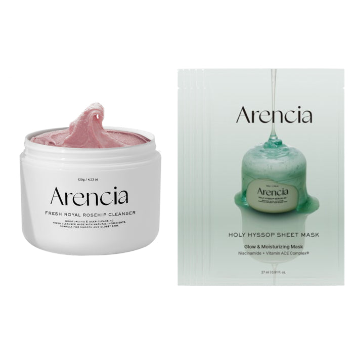 Arencia - Fresh Royal Rosehip Rice Mochi Cleanser - 120g & Holy Hyssop Sheet Mask - 5pcs Set
