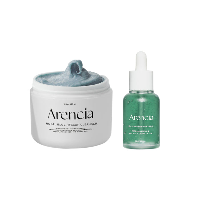 Arencia - Fresh Royal Blue Rice Mochi Cleanser - 120g & Holy Hyssop Serum 12 - 30ml Set