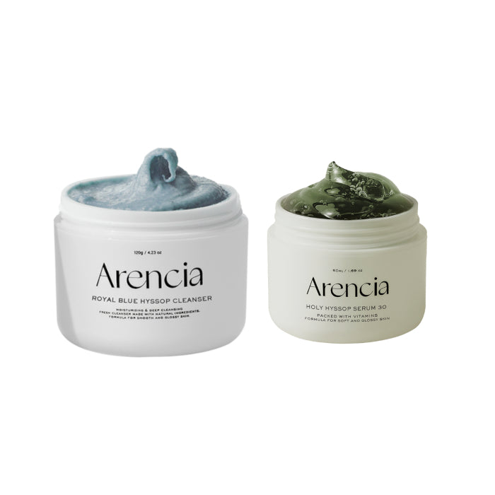 Arencia - Fresh Royal Blue Rice Mochi Cleanser - 120g & Holy Hyssop Serum 30 - 50ml Set