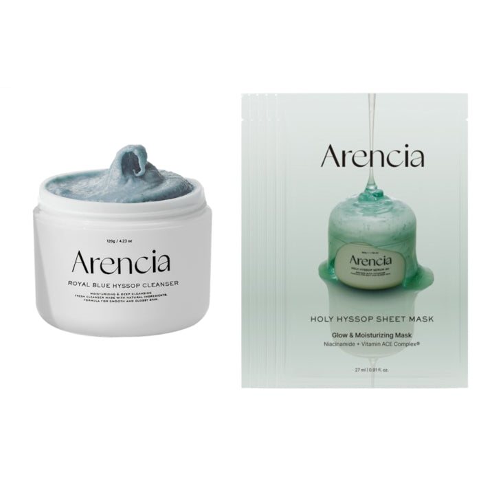 Arencia - Fresh Royal Blue Rice Mochi Cleanser - 120g & Holy Hyssop Sheet Mask - 5pcs Set