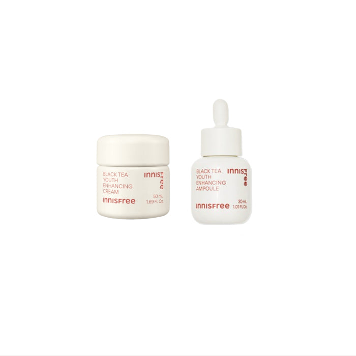 innisfree - Black Tea Youth Enhancing Ampoule - 30ml (1ea) X Black Tea Youth Enhancing Cream - 50ml (1ea)