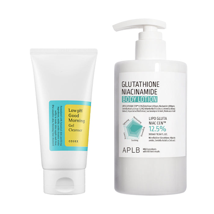 COSRX - Low pH Good Morning Gel Cleanser - 150ml + APLB - Glutathione Niacinamide Body Lotion - 300ml Set