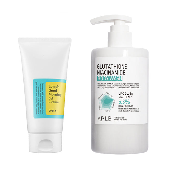COSRX - Low pH Good Morning Gel Cleanser - 150ml + APLB - Glutathione Niacinamide Body Wash - 300ml Set