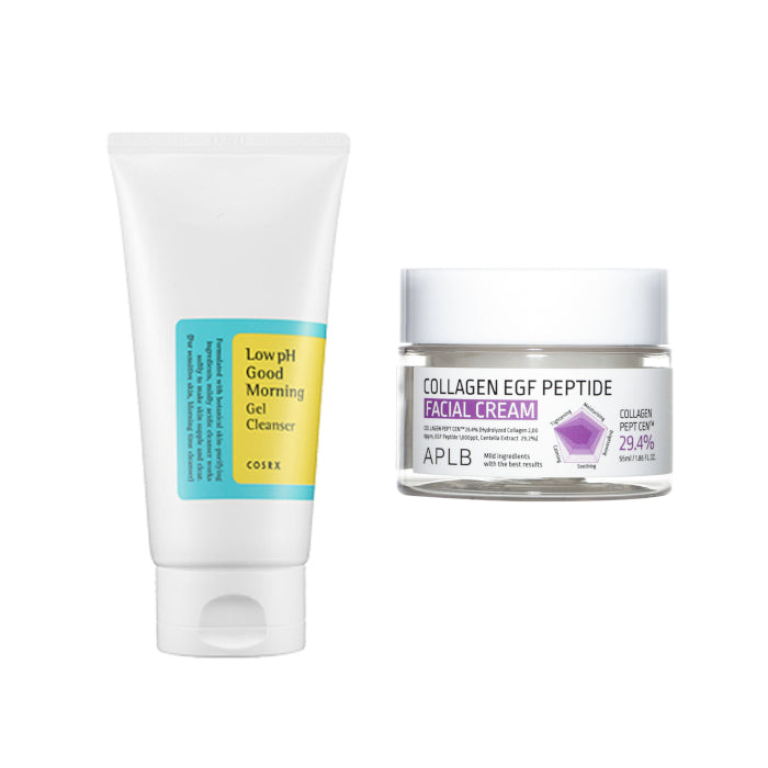 COSRX - Low pH Good Morning Gel Cleanser - 150ml + APLB - Collagen EGF Peptide Facial Cream - 55ml Set