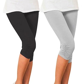 Lot de 2 leggings capri pour femme pantalons d'entraînement bas taille haute contrôle du ventre ascenseur bout à bout violet blanc noir yoga fitness gym entraî