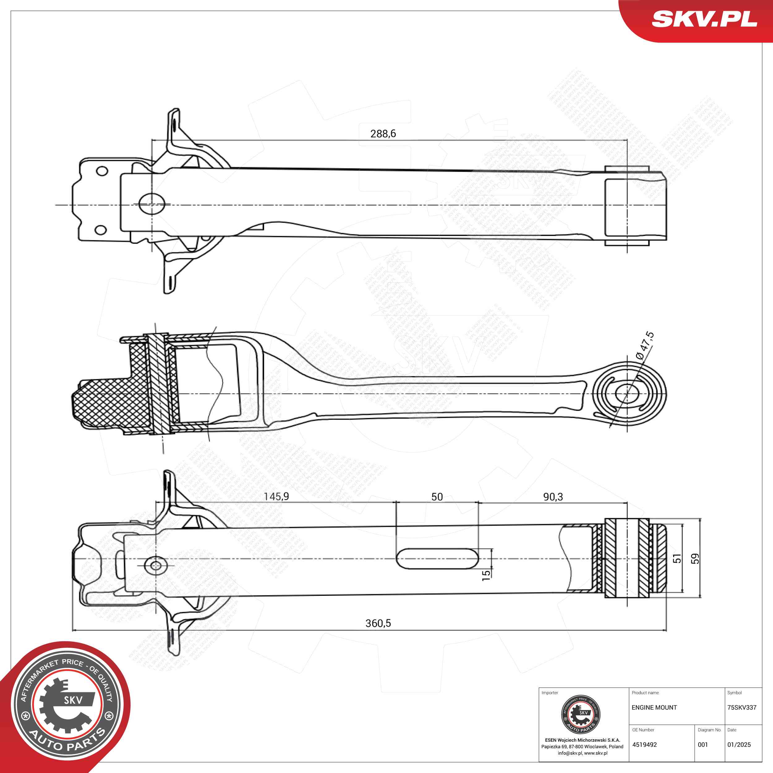 Mounting, engine ESEN SKV 75SKV337