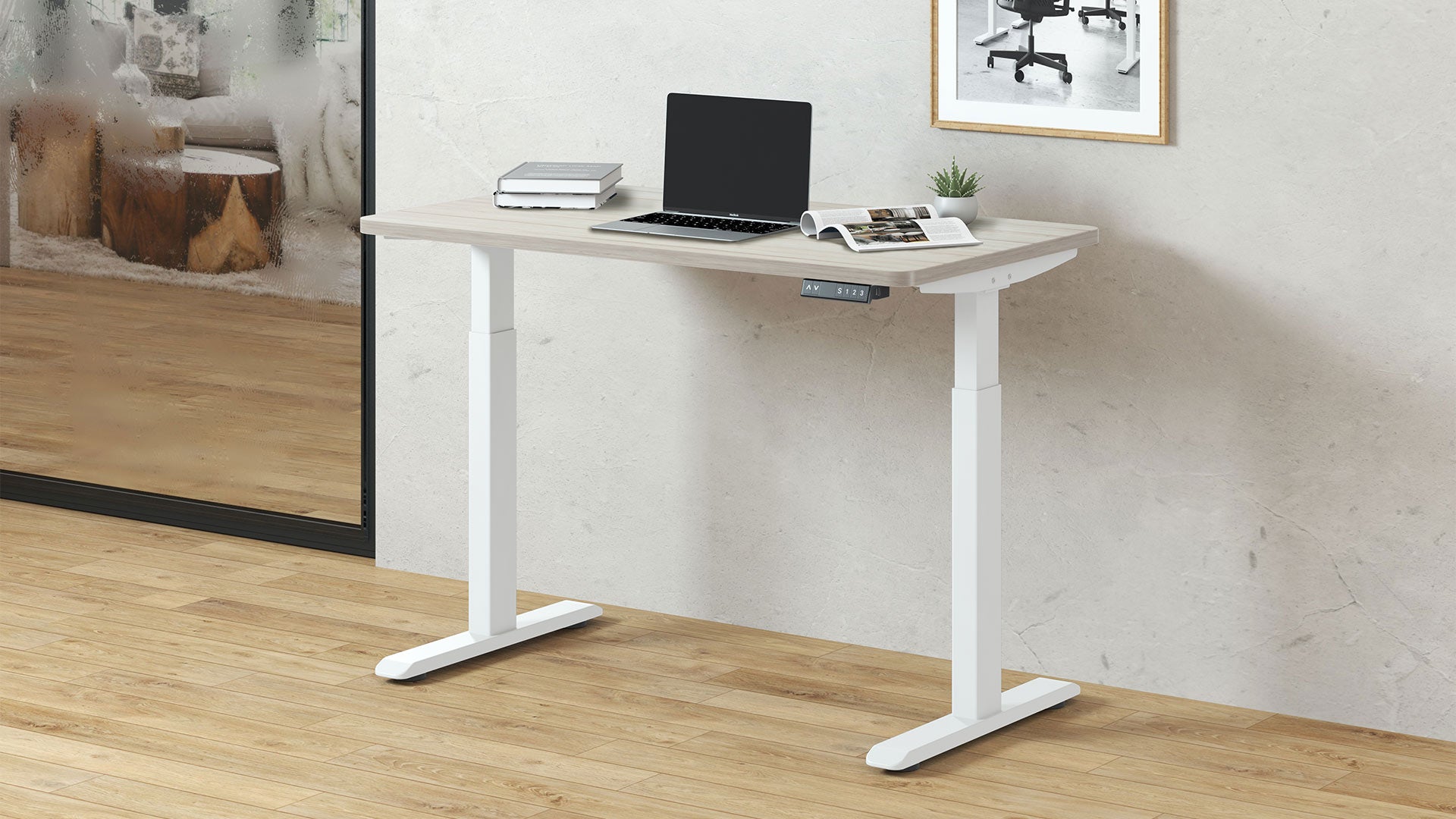 AOKE Wistopht SmartDesk Core: Anti-collision & USB Ports White - 47" x 28" Compact - Light Wood