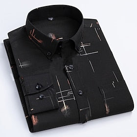 Men's Dress Shirt Light Blue Black White Long Sleeve Plaid - Striped - Chevron - Round Turndown All Seasons Wedding Office  Career Clothing Apparel Print