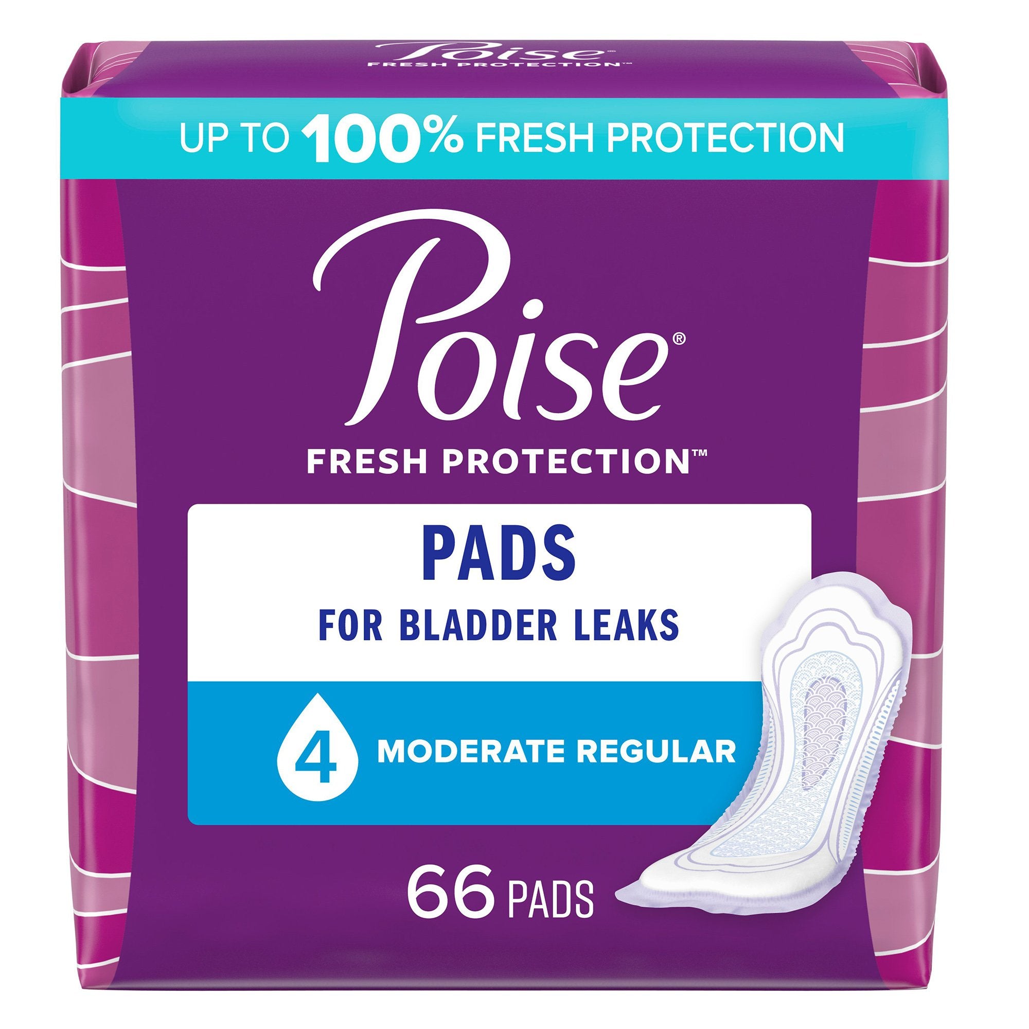 Poise Moderate Bladder Control Pad, Regular Length, Pack of 66