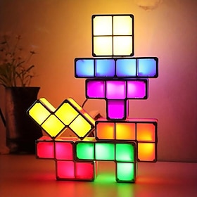 veilleuse pour enfants empilable led 7 couleurs 3d puzzles veilleuse induction verrouillage lampe de bureau pour enfants adolescents chambre diy tangram blocs