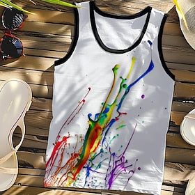Splash Ink Sports Fashion Daily Men's 3D Print Tank Top Vest Top Sleeveless T Shirt for Men Sports Outdoor Casual Gym T shirt White Blue Sleeveless Crew Neck S