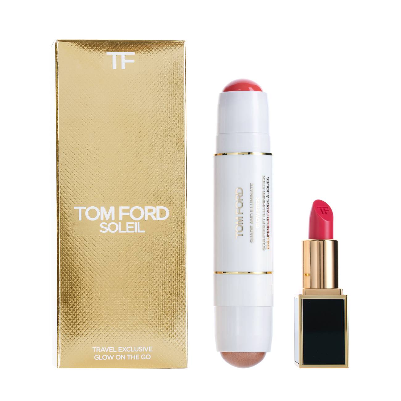 Soleil Exclusive-Glow On The Go Travel Set Tom Ford Highlighter og Blush Stick 2 i 1 10 g + Sheer Cream Lipstick 2 g
