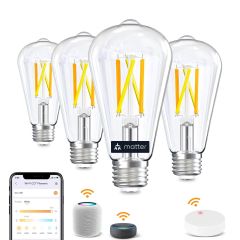 AiDot OREiN Matter ST58 Vintage Smart Edison Light Bulbs with Smart Button-4 Pack ST58 + Button