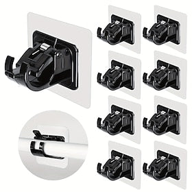 16PCS No-Drill Curtain Rod Brackets - Self-Adhesive Plastic Hooks, Universal Wall Mount for Bathroom, Kitchen, Home, and Hotel