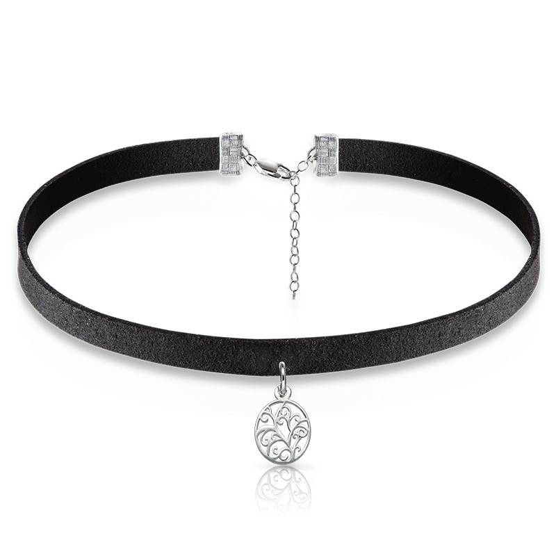 Suede Choker Necklace with Tree Charm in Sterling Silver