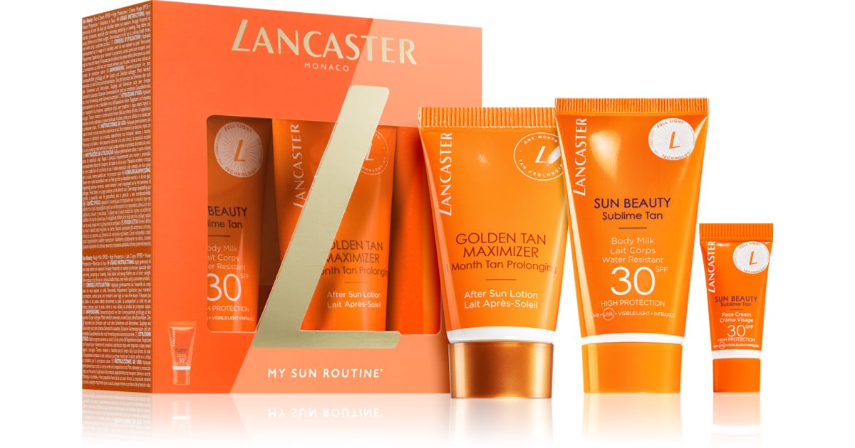 Lancaster Sol Beauty gavepakke for kvinner kroppsmelk for å forlenge brunfargen 30 ml + kroppsmelk SPF 30 ansiktsbeskyttende krem SPF 30