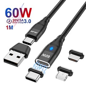USB 3.0-kabel 60W 3.3ft USB C naar Lightning - micro - USB C 3 A Snellader Hoge gegevensoverdracht Gevlochten nylon Duurzaam Magnetisch Voor Macbook Samsung Xi