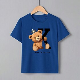 Infantil Para Meninos Camisa T Urso Manga Curta Top infantil Escola Impressão 3D Neutra Diário Verão Azul Profundo 8 a 13 Anos