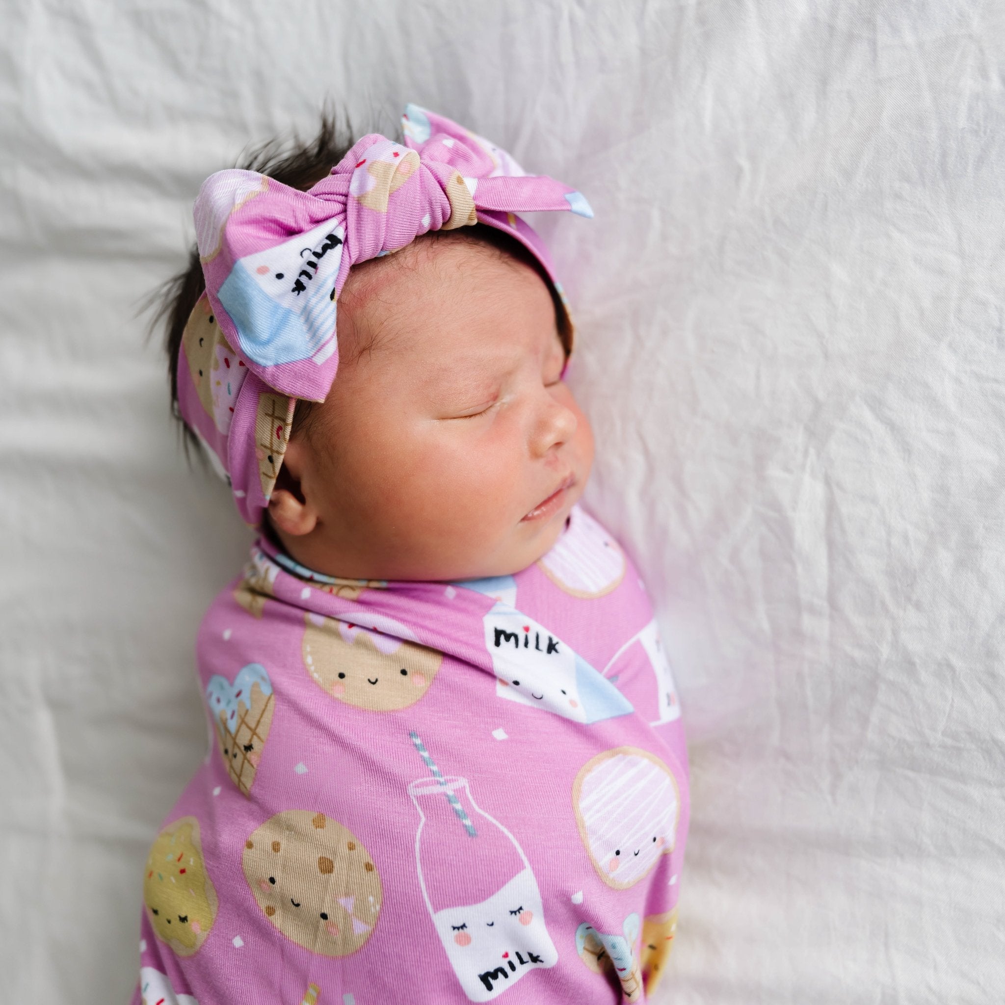 Pink Cookies & Milk Bamboo Swaddle + Headband Set