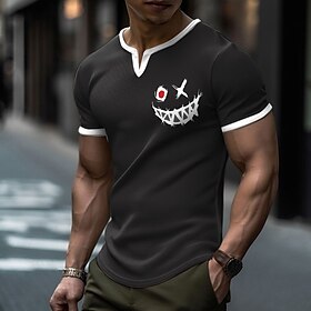 Rosto sorridente Diário Designer Homens Impressão 3D Camisa Waffle Rua Diário Camiseta Preto Azul Royal Cinzento Manga Curta Decote V Camisa Verão Primavera Ro