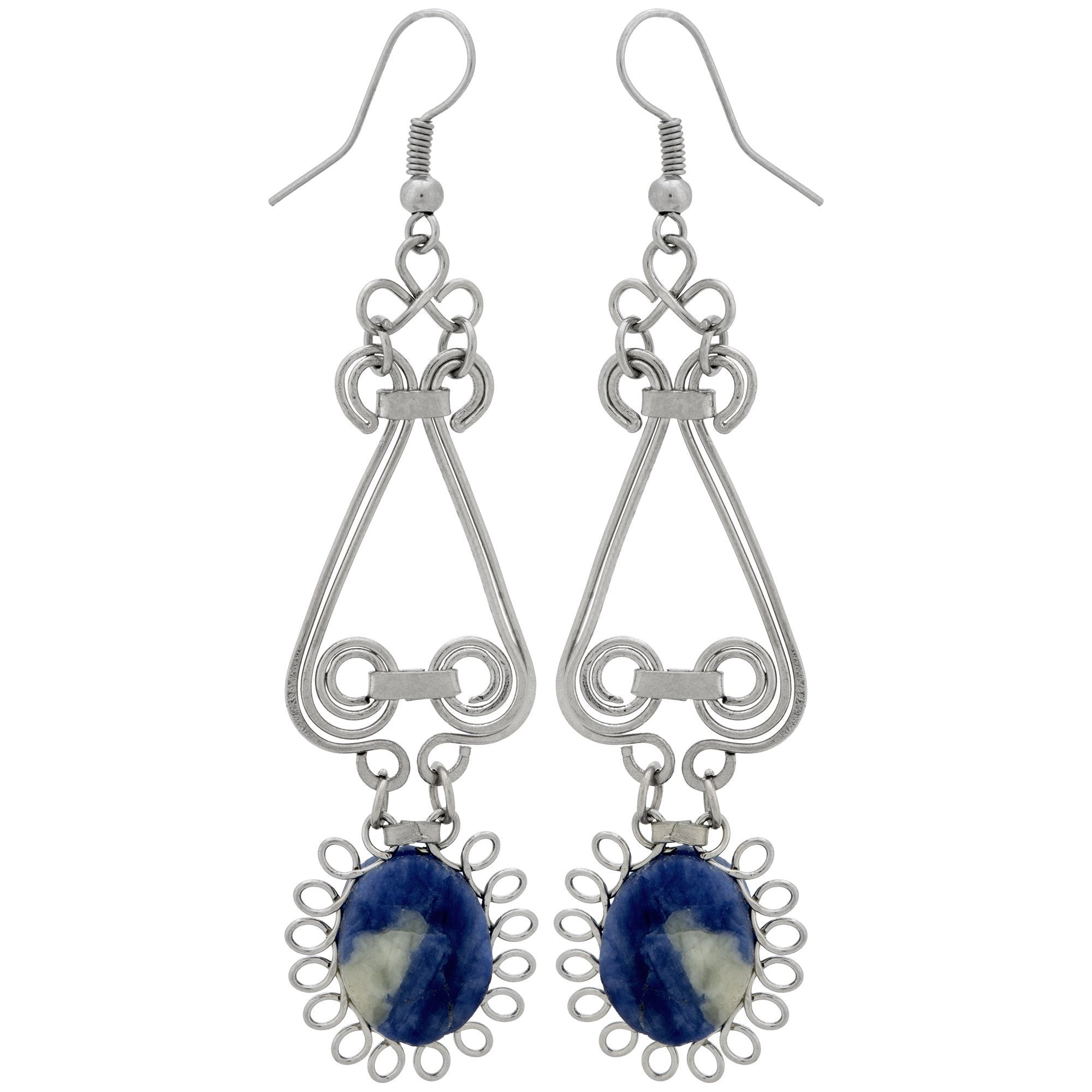 Swirls & Sunburst Stone Earrings - Sodalite